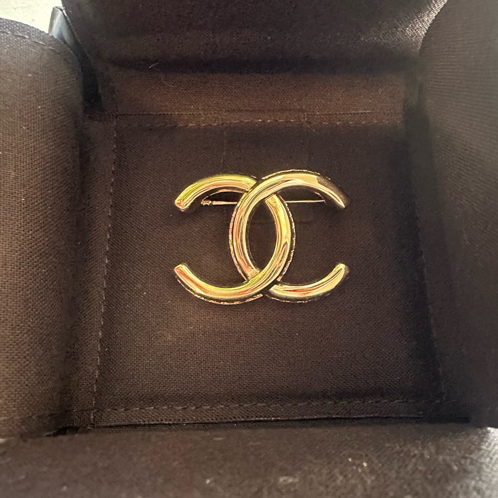 Chanel Silver Crystal Logo Brooch - Picture 7 of 11